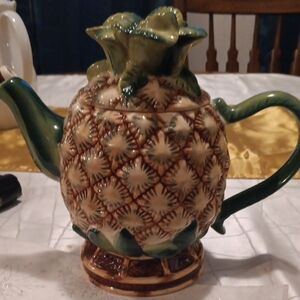 Pineapple Ceramic Teapot with Green Accents